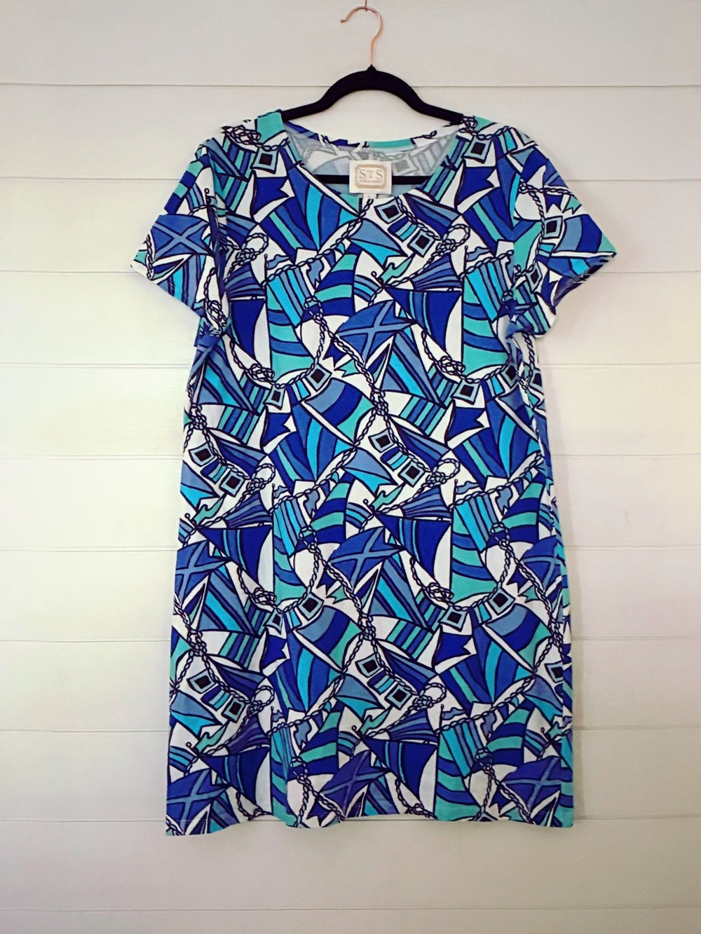 Sail to Sable Blue & Teal Abstract Print Shift Dress